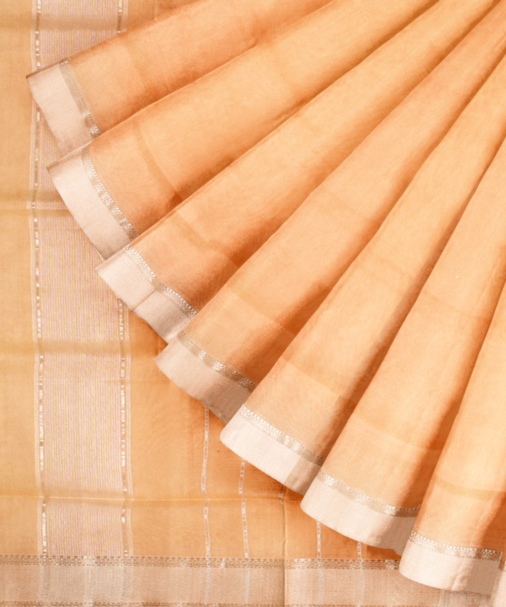 Pastel orange maheshwari handloom cotton silk saree