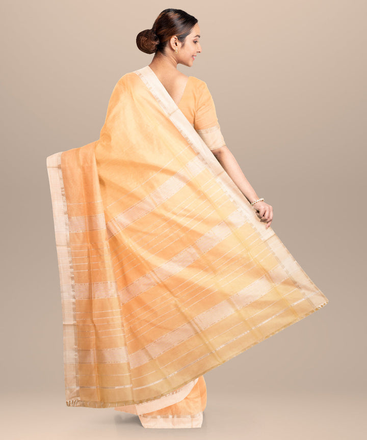 Pastel orange maheshwari handloom cotton silk saree