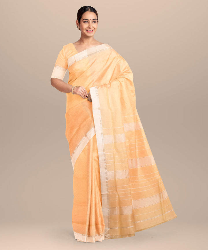Pastel orange maheshwari handloom cotton silk saree