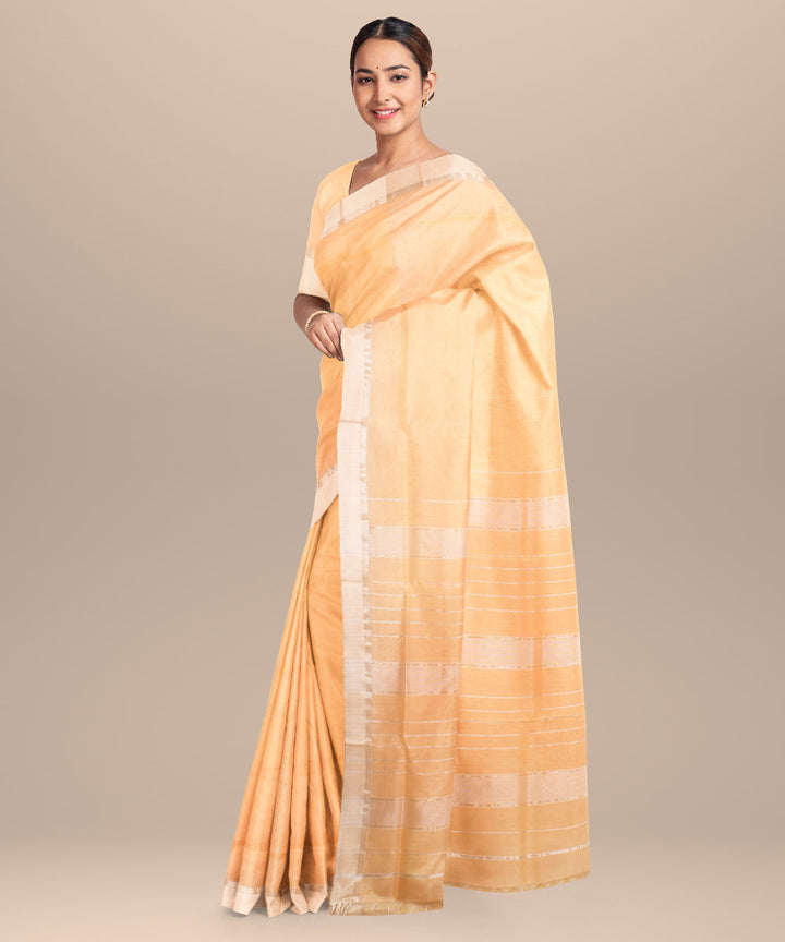 Pastel orange maheshwari handloom cotton silk saree