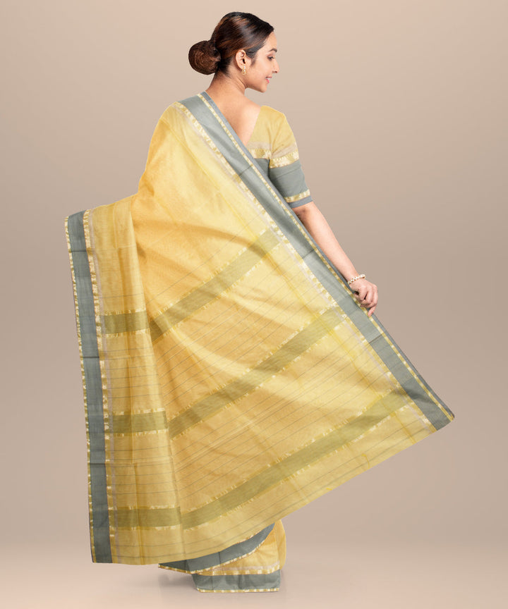 Yellow grey maheshwari handloom cotton silk saree