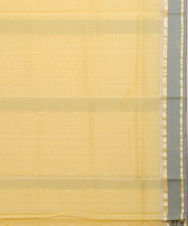 Yellow grey maheshwari handloom cotton silk saree