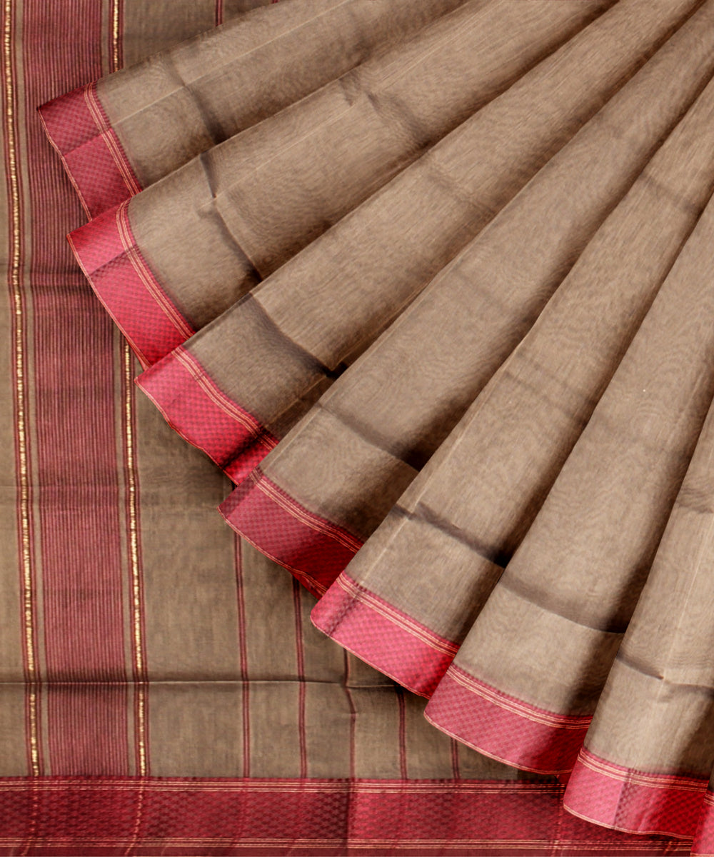 Grey maroon maheshwari handloom cotton silk saree