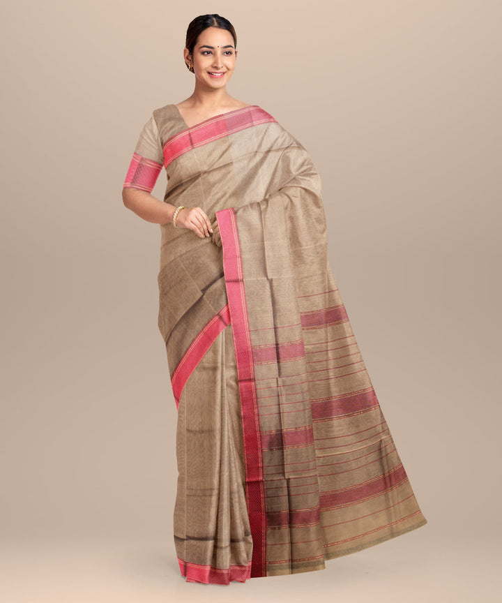 Grey maroon maheshwari handloom cotton silk saree
