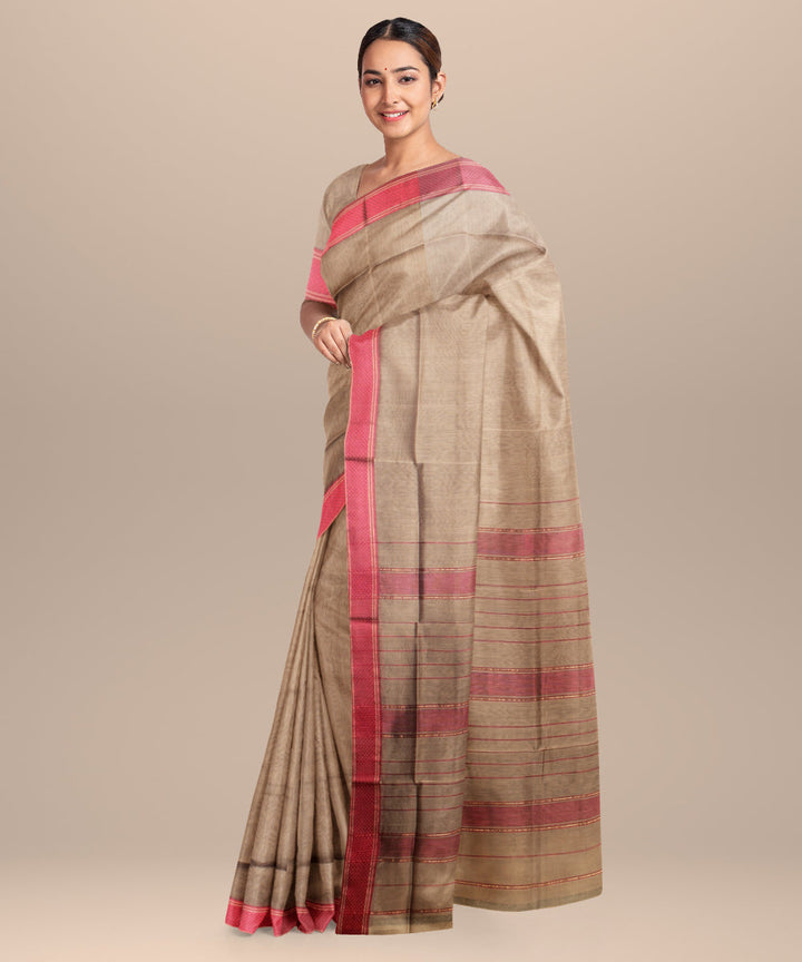 Grey maroon maheshwari handloom cotton silk saree