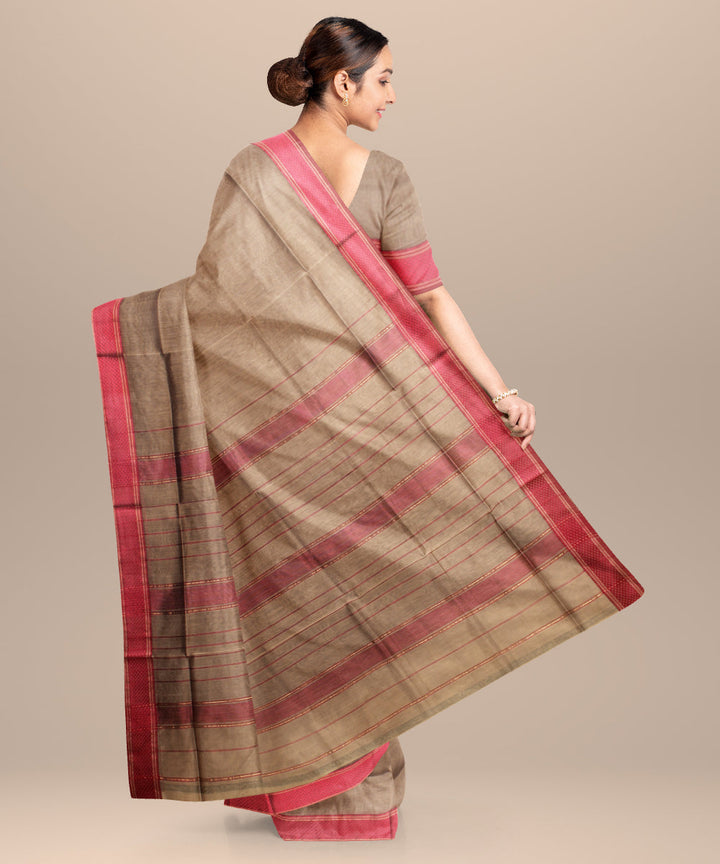 Grey maroon maheshwari handloom cotton silk saree
