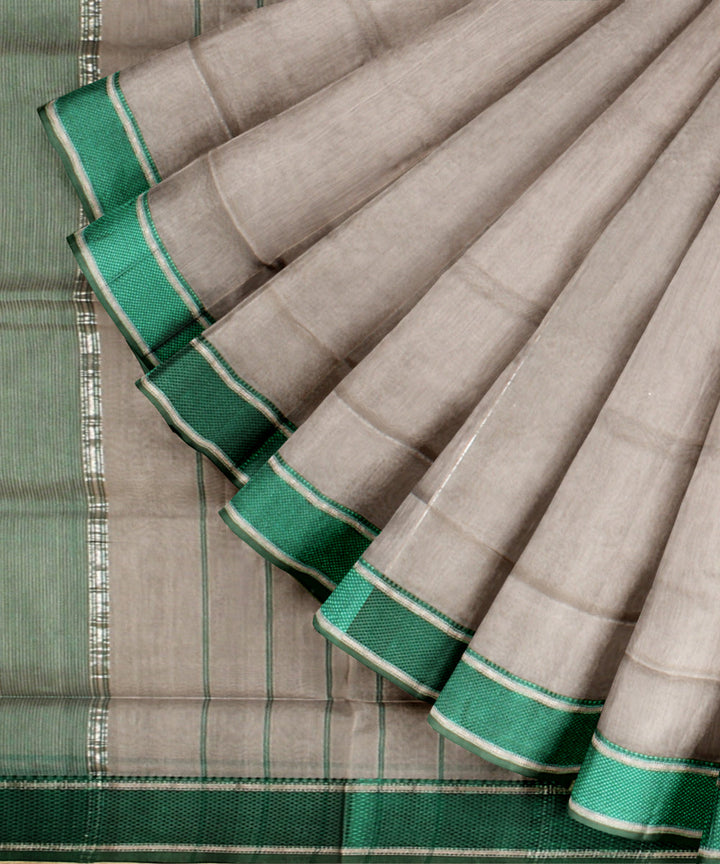 Grey green maheshwari handloom cotton silk saree