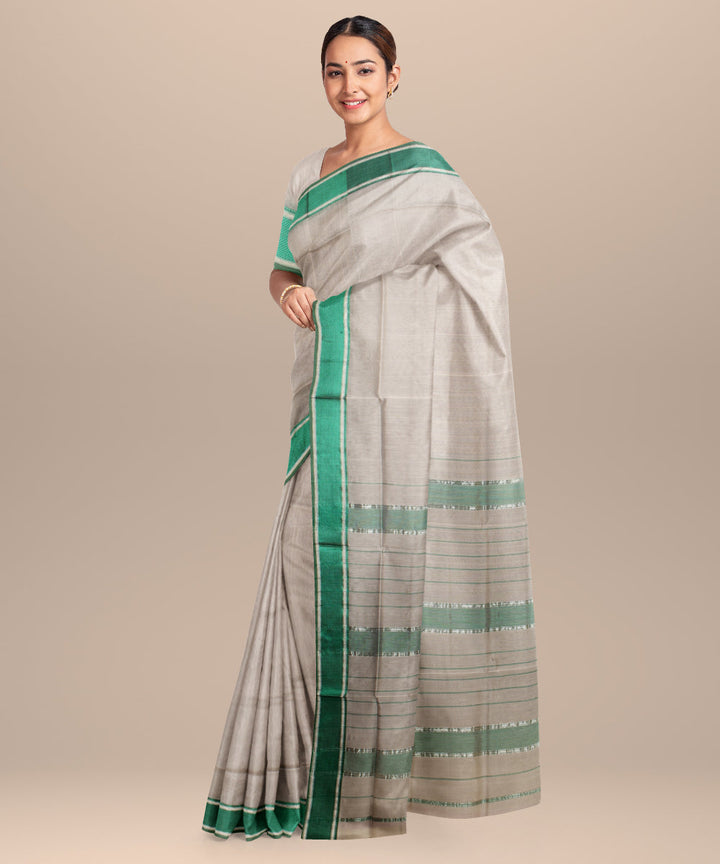 Grey green maheshwari handloom cotton silk saree