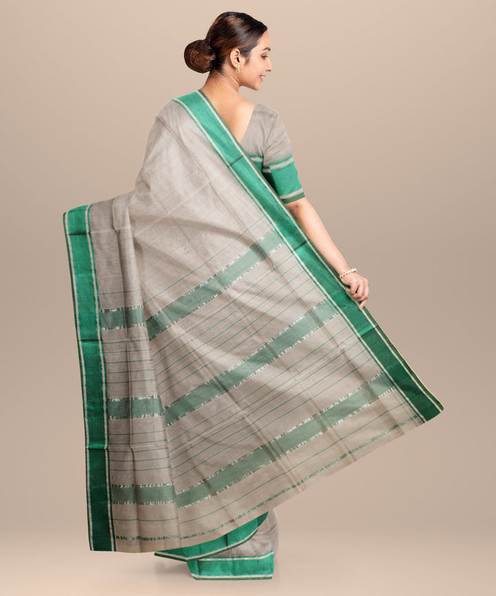 Grey green maheshwari handloom cotton silk saree