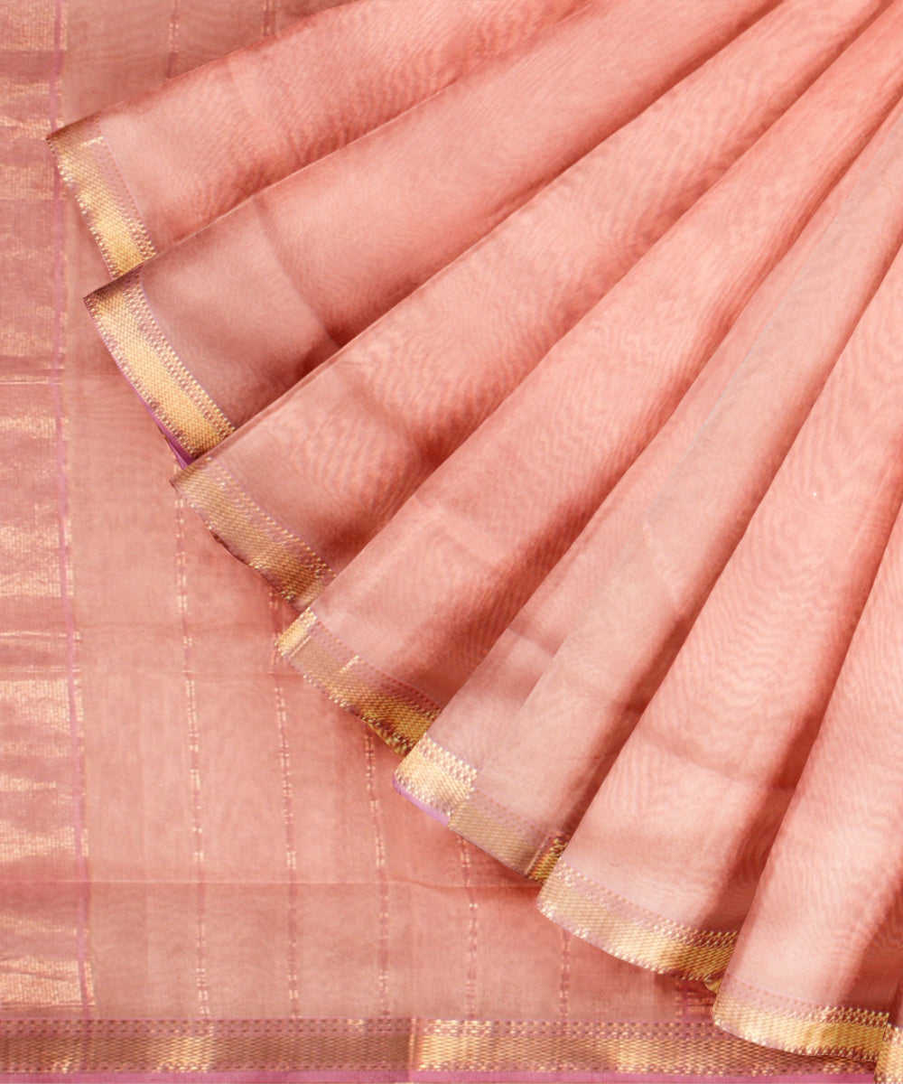 Peach pink maheshwari handloom cotton silk saree