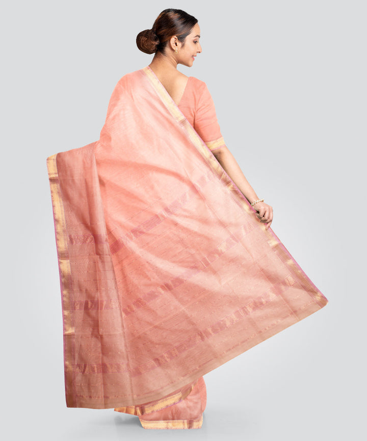 Peach pink maheshwari handloom cotton silk saree