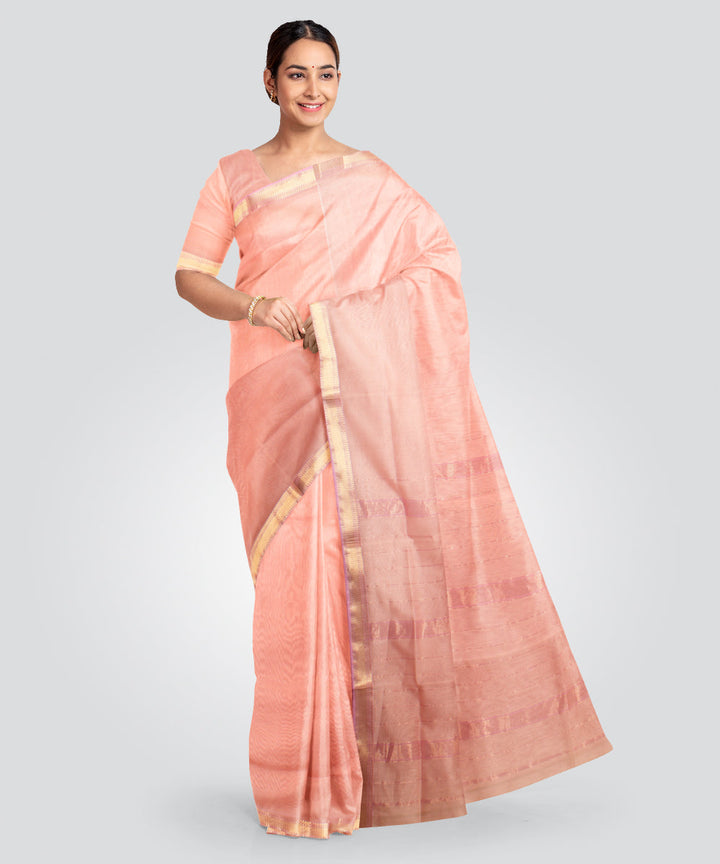 Peach pink maheshwari handloom cotton silk saree