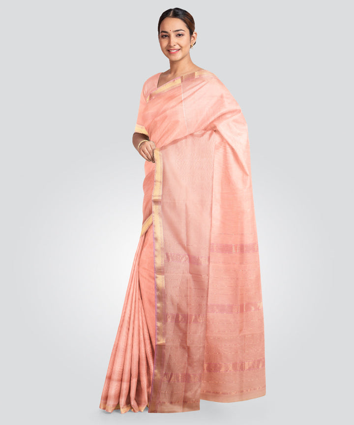 Peach pink maheshwari handloom cotton silk saree