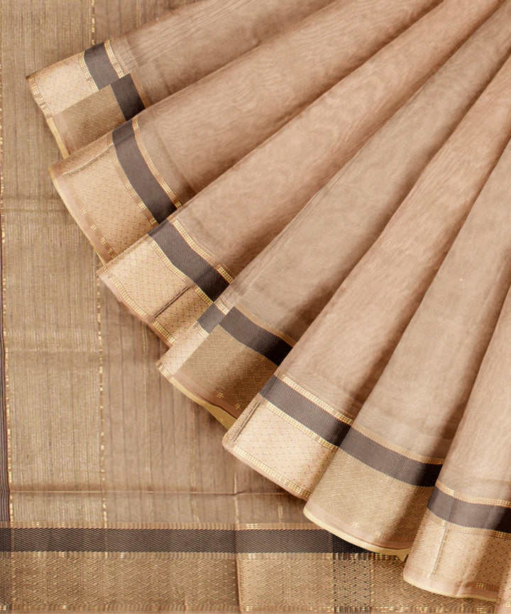 Beige grey maheshwari handloom cotton silk saree