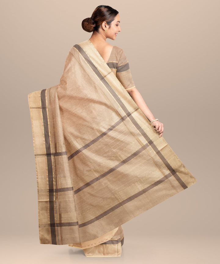 Beige grey maheshwari handloom cotton silk saree