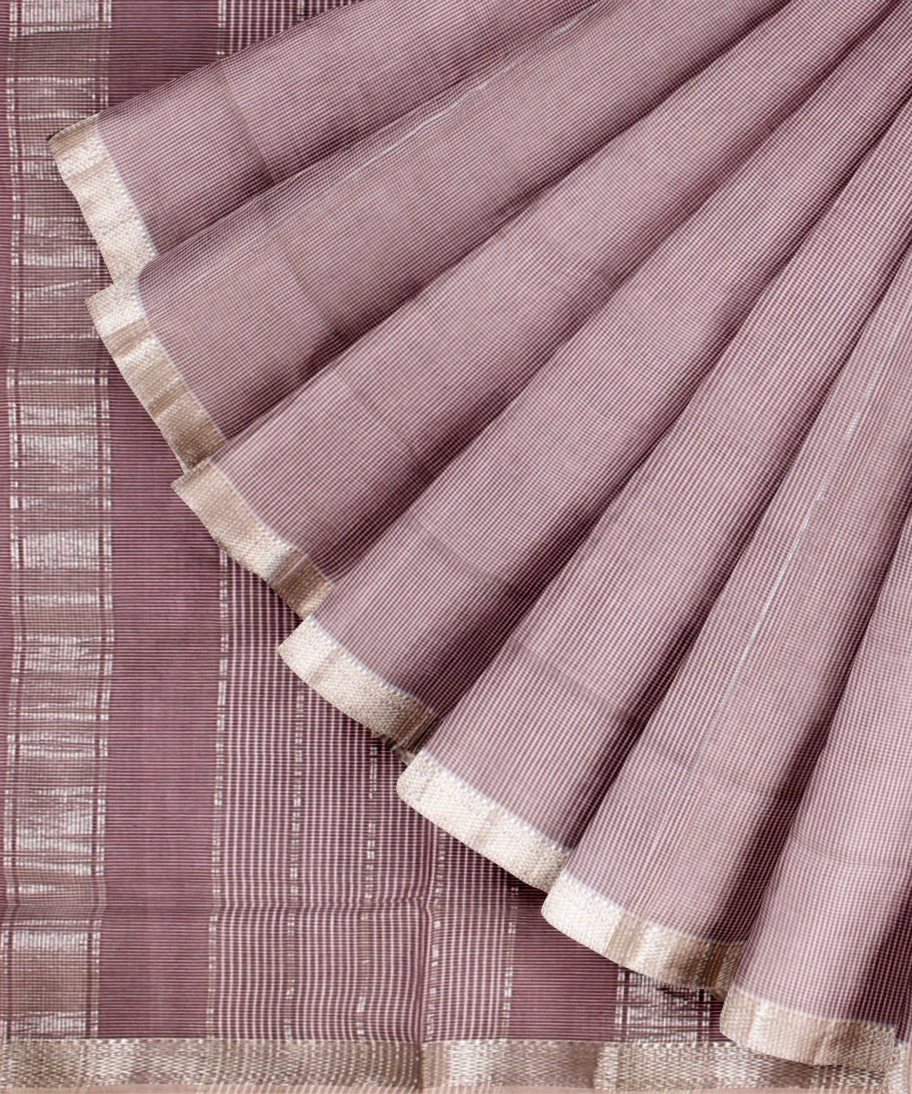 Light purple checks maheshwari handloom cotton silk saree