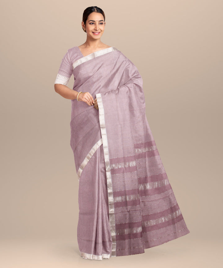 Light purple checks maheshwari handloom cotton silk saree