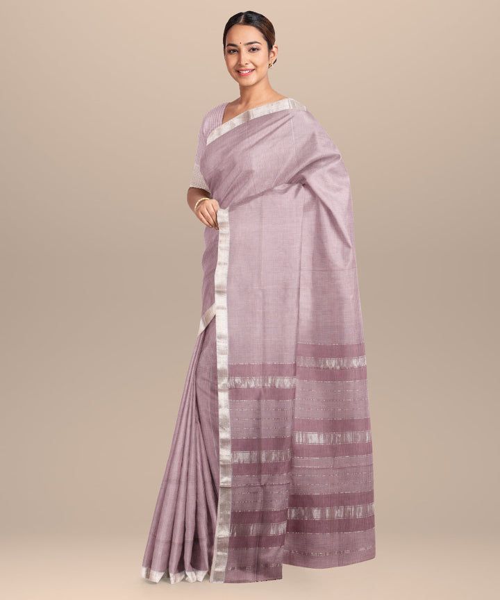 Light purple checks maheshwari handloom cotton silk saree