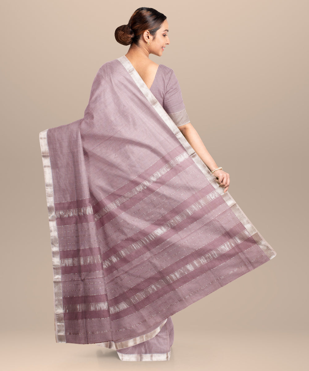 Light purple checks maheshwari handloom cotton silk saree