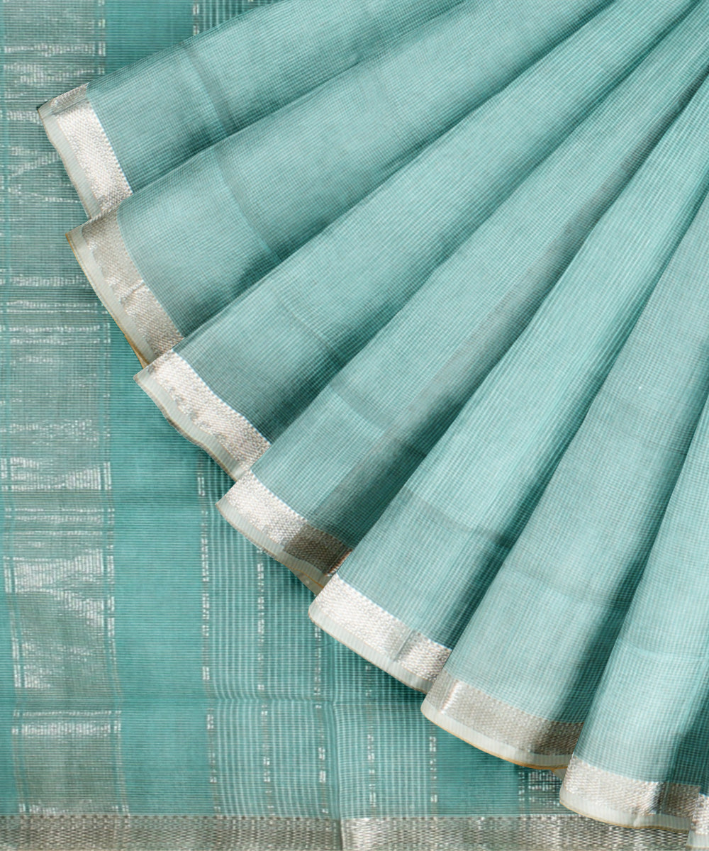 Sky blue checks maheshwari handloom cotton silk saree