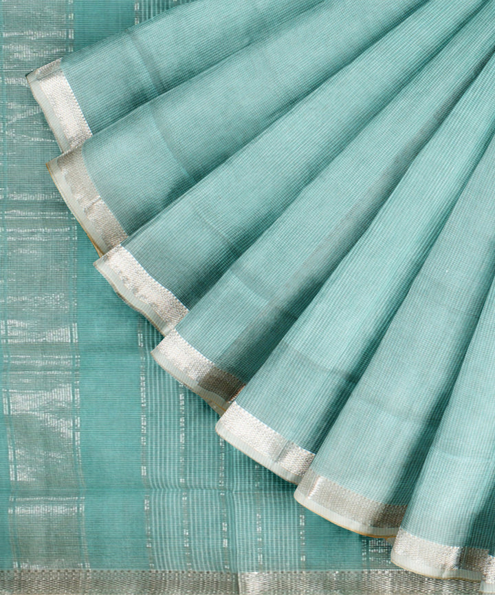 Sky blue checks maheshwari handloom cotton silk saree