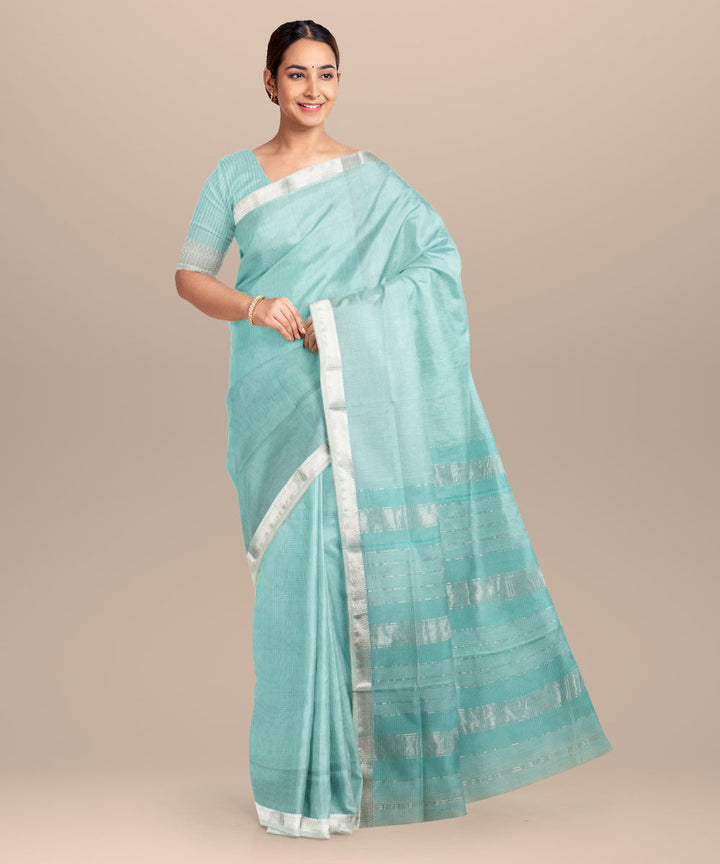 Sky blue checks maheshwari handloom cotton silk saree