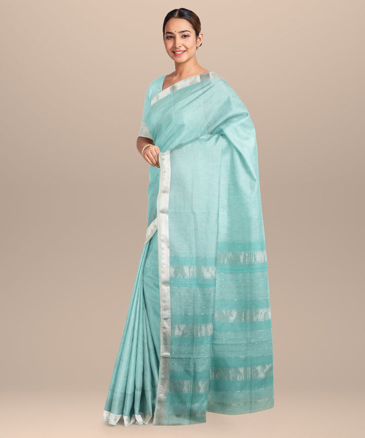 Sky blue checks maheshwari handloom cotton silk saree