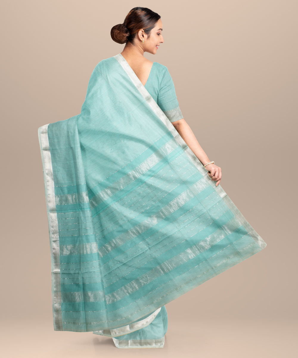 Sky blue checks maheshwari handloom cotton silk saree