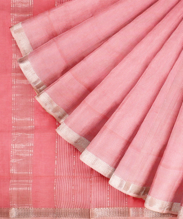 Baby pink checks maheshwari handloom cotton silk saree