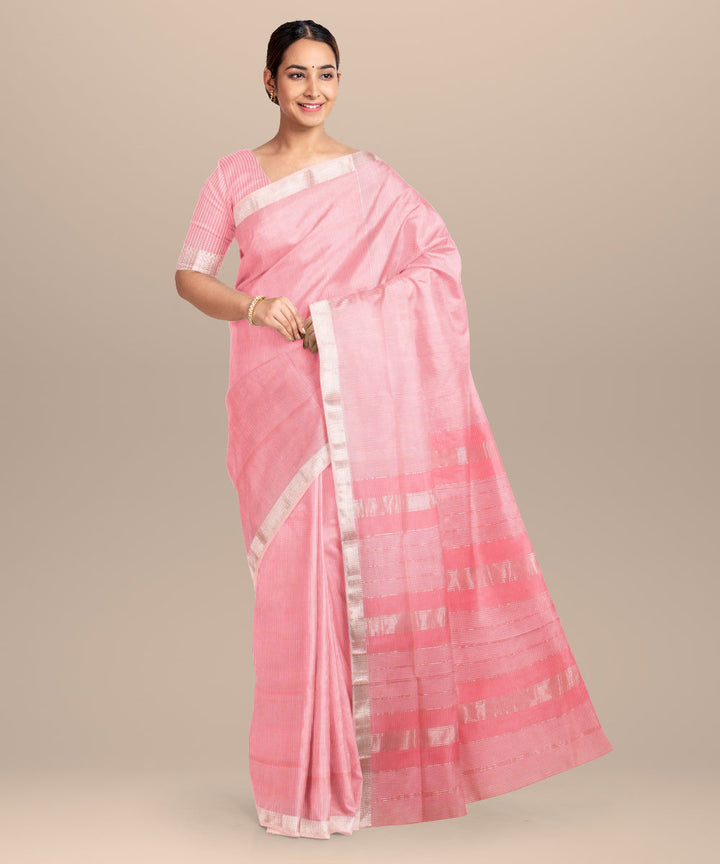 Baby pink checks maheshwari handloom cotton silk saree