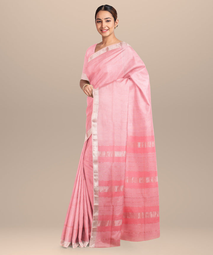 Baby pink checks maheshwari handloom cotton silk saree
