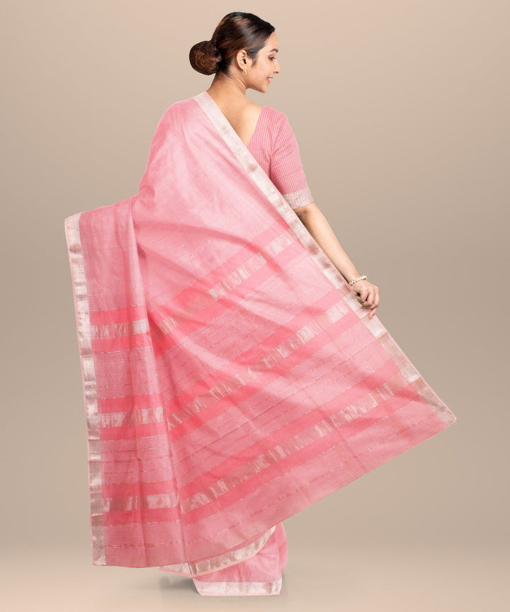Baby pink checks maheshwari handloom cotton silk saree