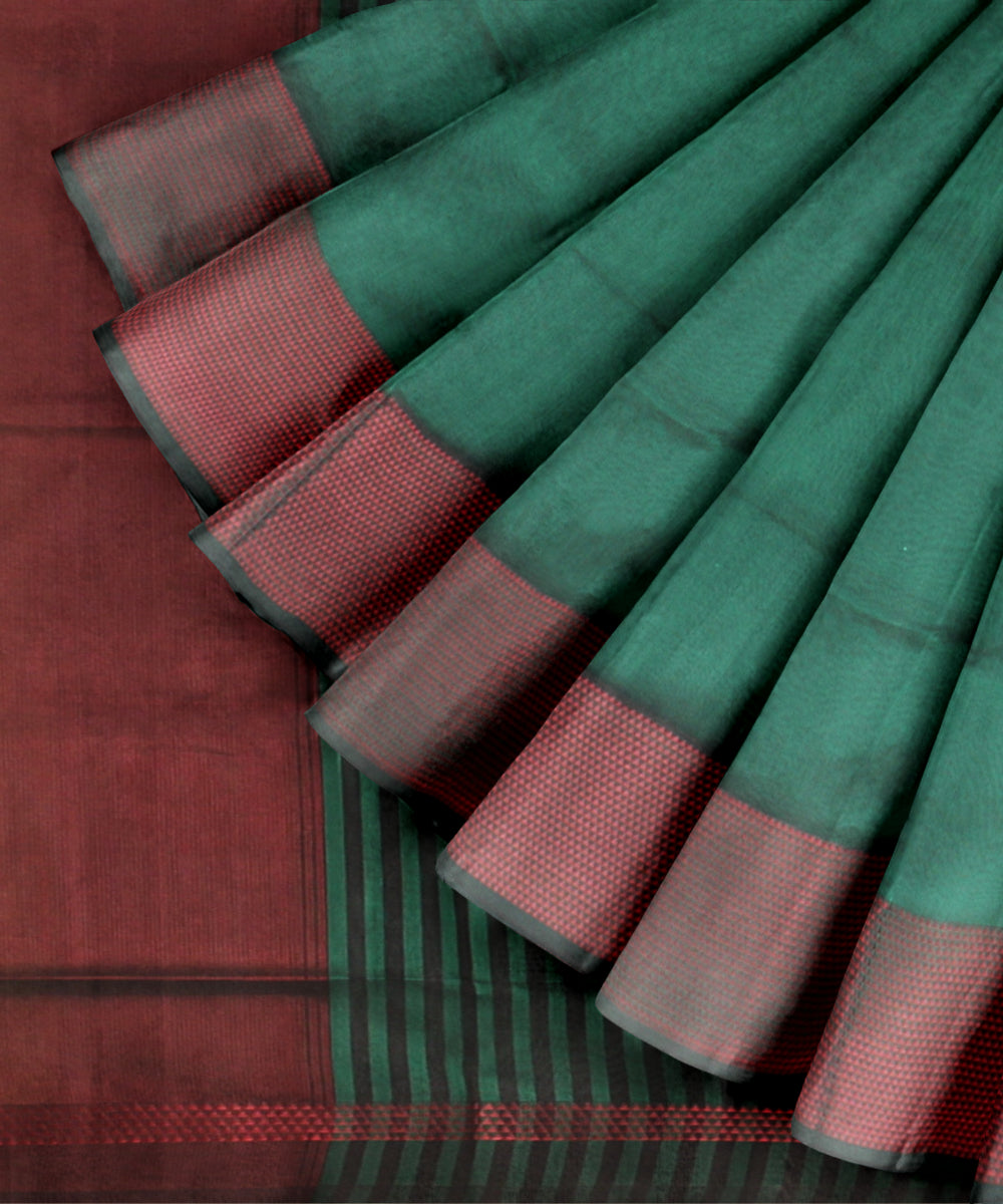 Green red handloom maheshwari cotton silk saree