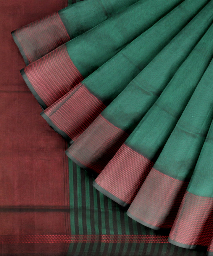 Green red handloom maheshwari cotton silk saree
