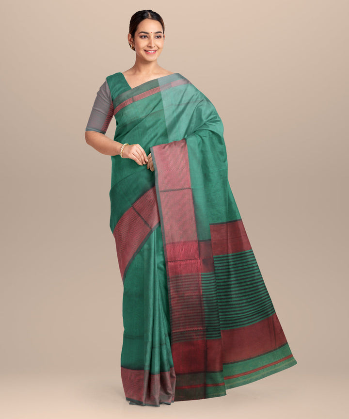 Green red handloom maheshwari cotton silk saree