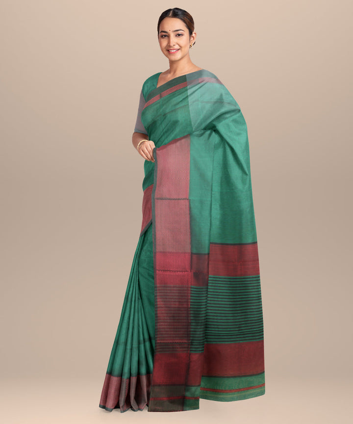 Green red handloom maheshwari cotton silk saree