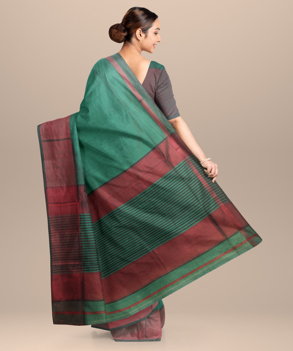 Green red handloom maheshwari cotton silk saree