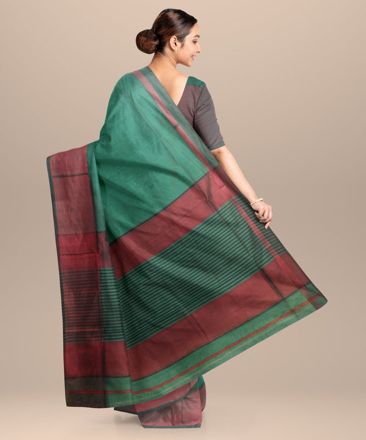 Green red handloom maheshwari cotton silk saree