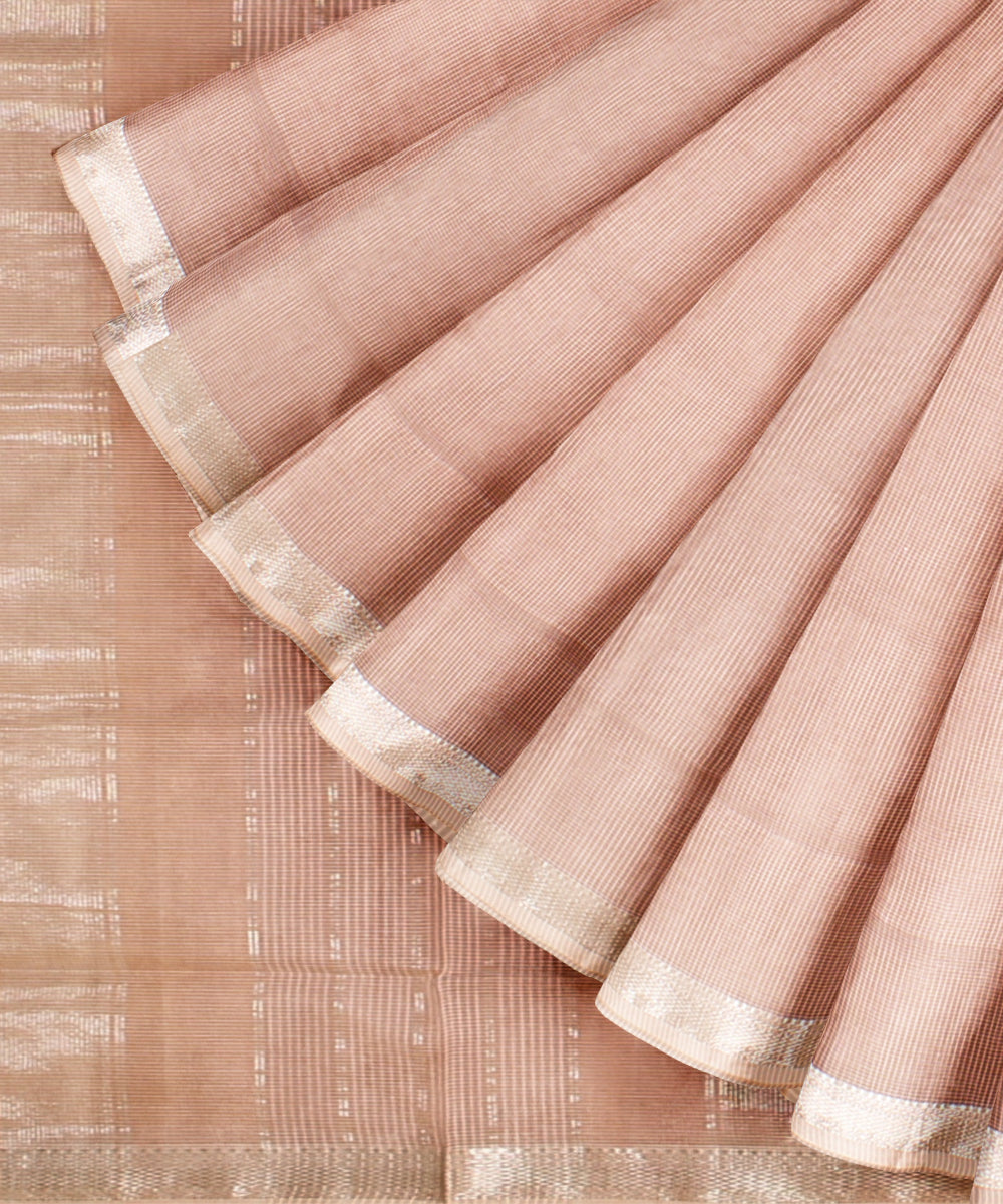 Light peach checks maheshwari handloom cotton silk saree