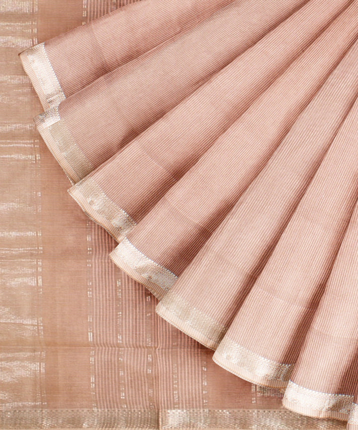Light peach checks maheshwari handloom cotton silk saree