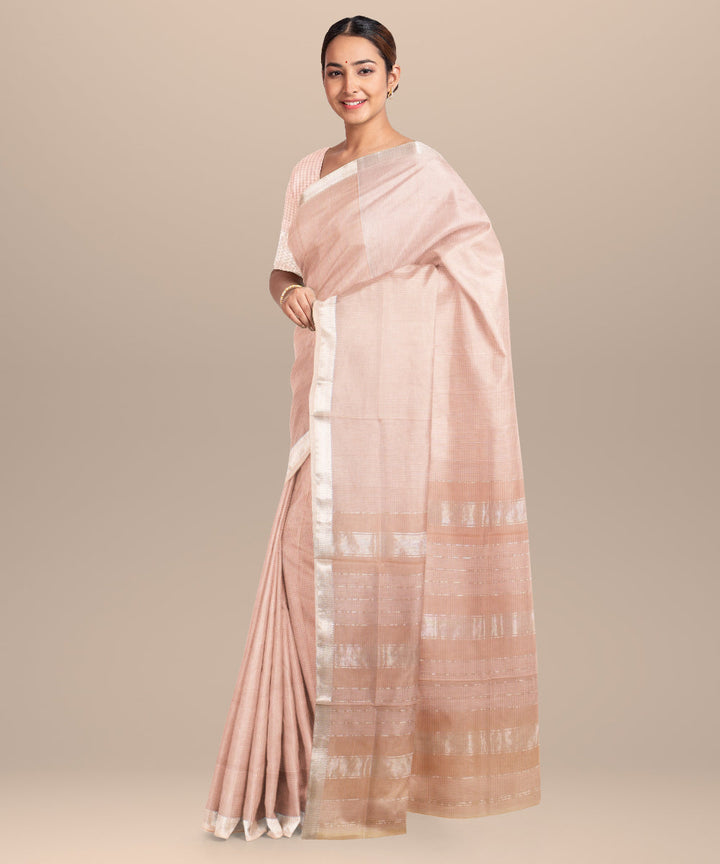 Light peach checks maheshwari handloom cotton silk saree