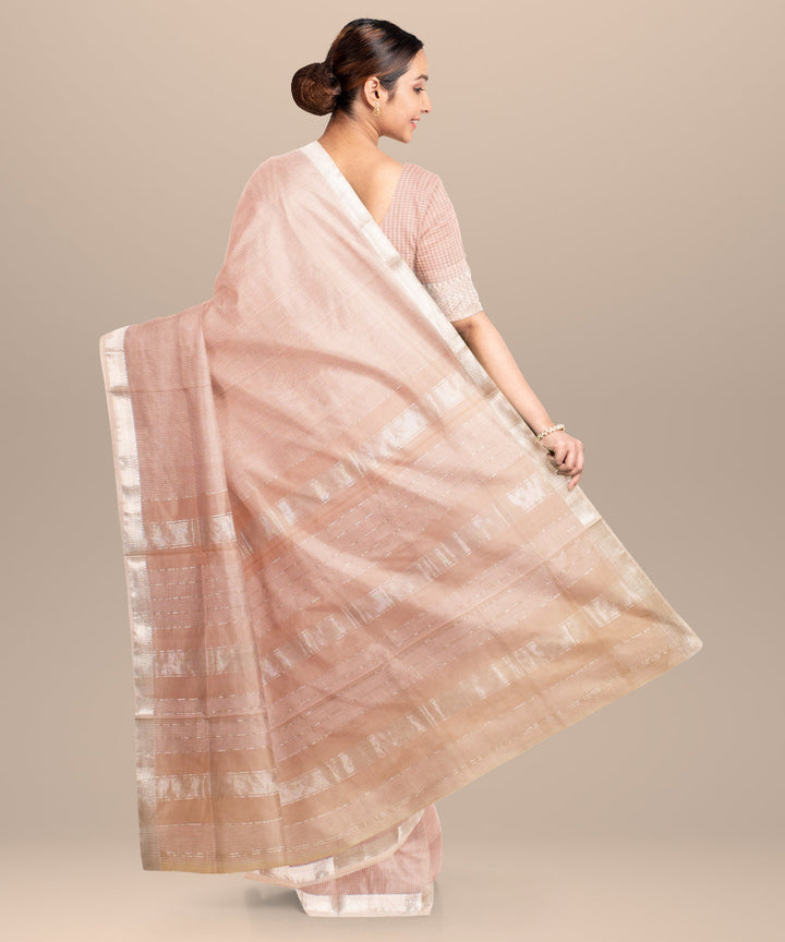 Light peach checks maheshwari handloom cotton silk saree