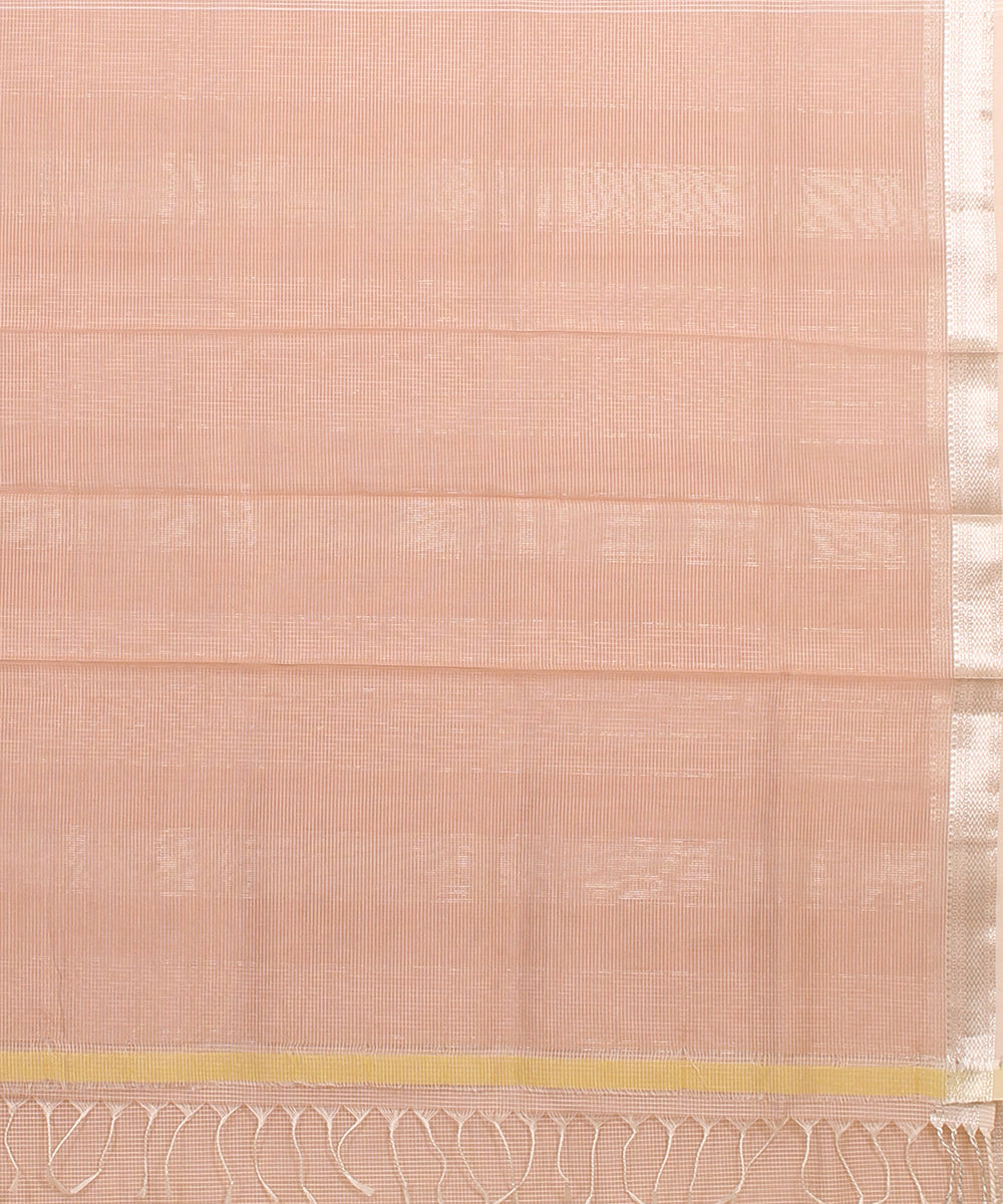 Light peach checks maheshwari handloom cotton silk saree