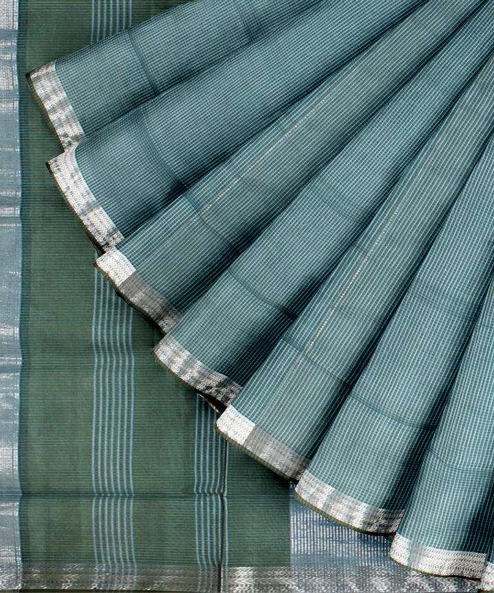 Green blue checks maheshwari handloom cotton silk saree