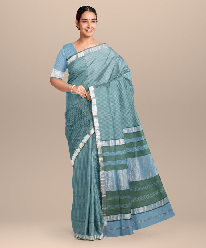 Green blue checks maheshwari handloom cotton silk saree