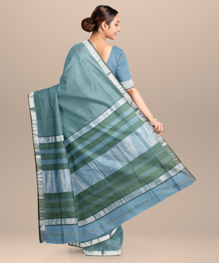Green blue checks maheshwari handloom cotton silk saree