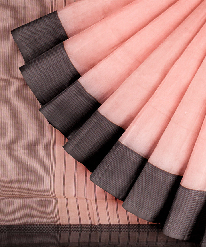 Pink black maheshwari handloom cotton silk saree