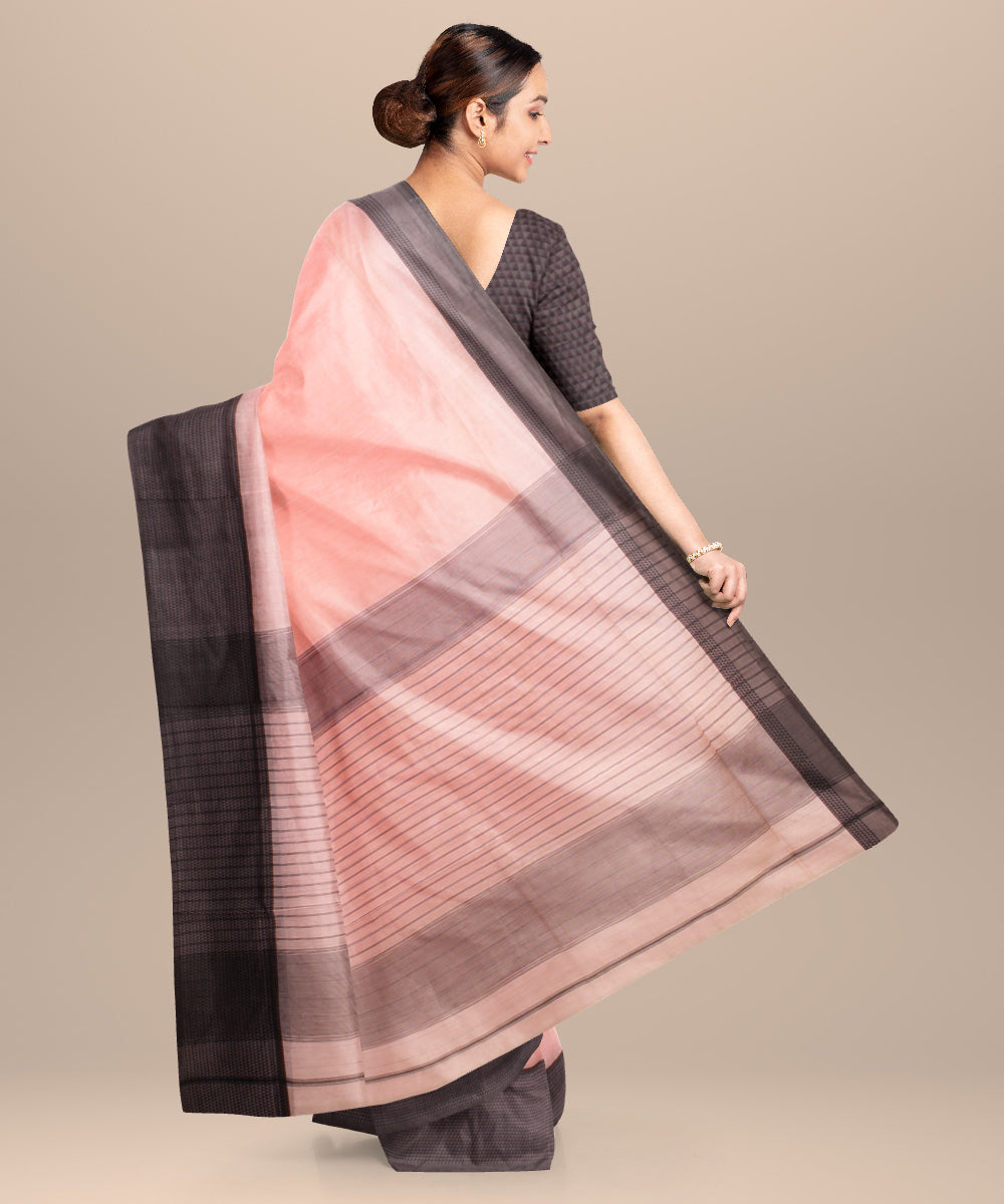 Pink black maheshwari handloom cotton silk saree
