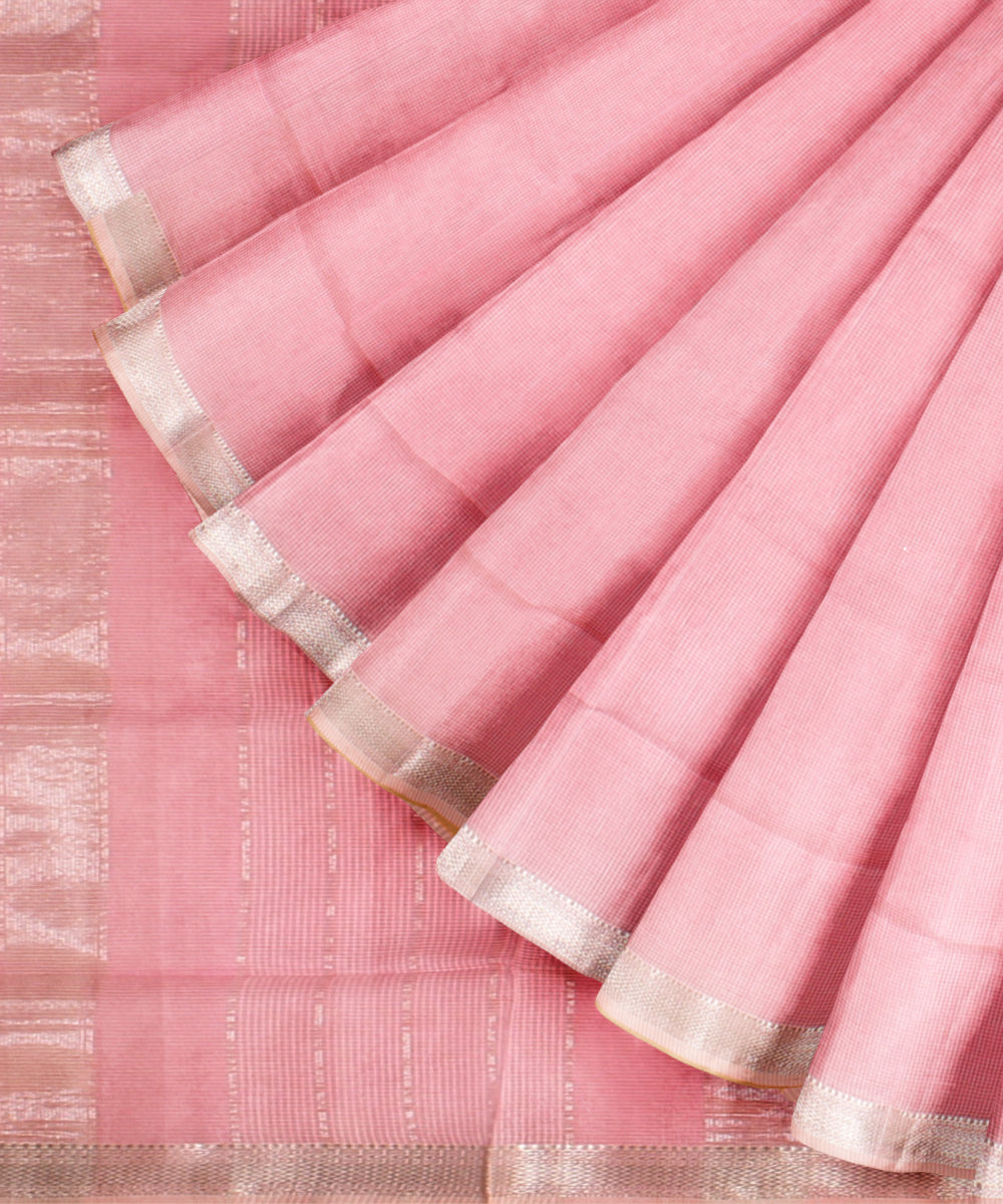 Pink checks handloom maheshwari cotton silk saree
