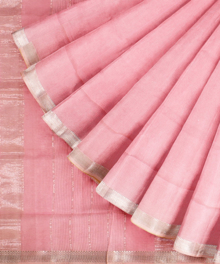Pink checks handloom maheshwari cotton silk saree